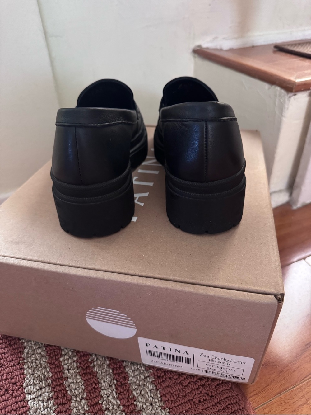 Portland Leather Patina Zoe Chunky Black Leather Penny Loafers - 7.5 - Picture 5 of 6